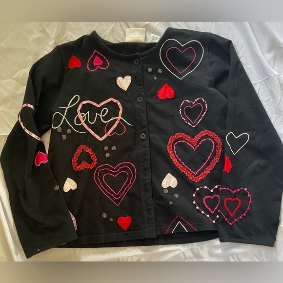 Vintage Michael Simon Valentines Heart Black Cardigan Top L